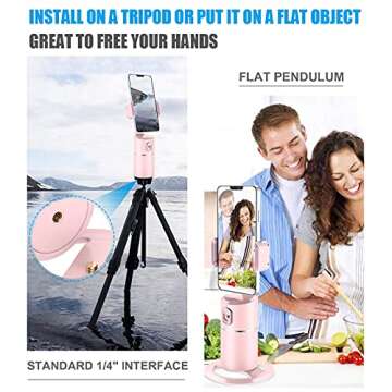 Auto Face Tracking Tripod for TIK Tok Vlog, No App Required, 360° Rotation Face Body Track Selfie Stick Phone Camera Mount, Rechargeable Smart Shooting Holder for Live Videos, YouTube (Pink)