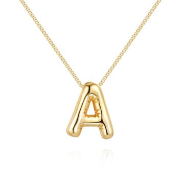 BAYLAY Bubble Letter Necklace Gold - 18K Gold Filled Bubble Letter A Necklace Gold Dainty Gold Bubble Initial Necklace Gold Bubble Initial Necklace Gold Jewelry for Women Gifts