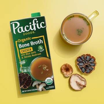 Pacific Foods Organic Chicken Bone Broth With Black Garlic and Shiitake Mushroom, 32 oz Carton