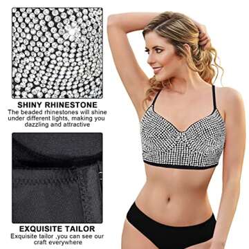 Women's Rhinestone Bustier Top Black Rhinestone Corset Crop Shining Diamond Bra Push up Club Party Rhinestone Crop Tops for Women