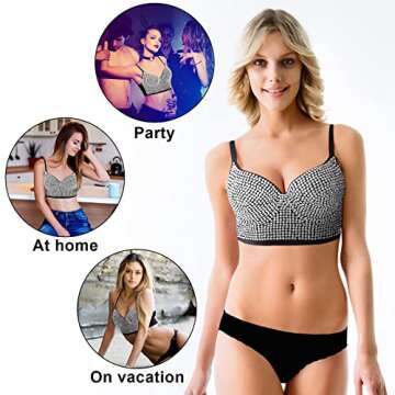Women's Rhinestone Bustier Top Black Rhinestone Corset Crop Shining Diamond Bra Push up Club Party Rhinestone Crop Tops for Women