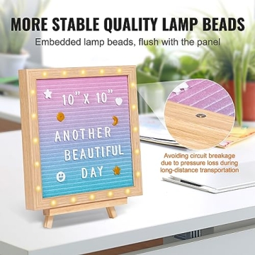VEVOR Gradient Felt Letter Board, 10"x10" Felt Message Board, Changeable Sign Boards with 510 Letters, Stand, and Built-in LED Lights, Baby Announcement Sign for Home Classroom Office Decor Wedding