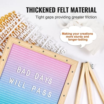 VEVOR Gradient Felt Letter Board, 10"x10" Felt Message Board, Changeable Sign Boards with 510 Letters, Stand, and Built-in LED Lights, Baby Announcement Sign for Home Classroom Office Decor Wedding