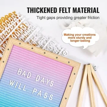 VEVOR Gradient Felt Letter Board, 10"x10" Felt Message Board, Changeable Sign Boards with 510 Letters, Stand, and Built-in LED Lights, Baby Announcement Sign for Home Classroom Office Decor Wedding