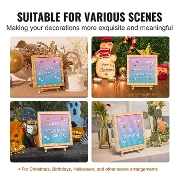 VEVOR Gradient Felt Letter Board, 10"x10" Felt Message Board, Changeable Sign Boards with 510 Letters, Stand, and Built-in LED Lights, Baby Announcement Sign for Home Classroom Office Decor Wedding