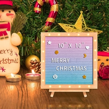 VEVOR Gradient Felt Letter Board, 10"x10" Felt Message Board, Changeable Sign Boards with 510 Letters, Stand, and Built-in LED Lights, Baby Announcement Sign for Home Classroom Office Decor Wedding