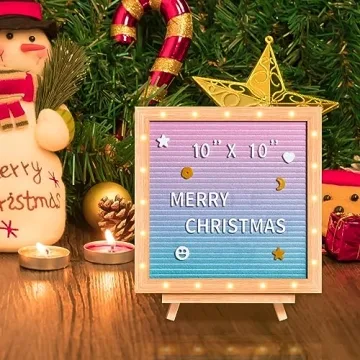 VEVOR Gradient Felt Letter Board, 10"x10" Felt Message Board, Changeable Sign Boards with 510 Letters, Stand, and Built-in LED Lights, Baby Announcement Sign for Home Classroom Office Decor Wedding