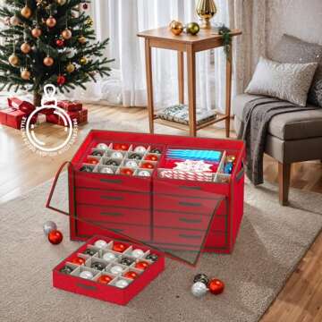 Dicasser Christmas Ornament Storage with 8 Tray Dividers-Adjustable for 128-3” 72-4” 32-6” Hol...