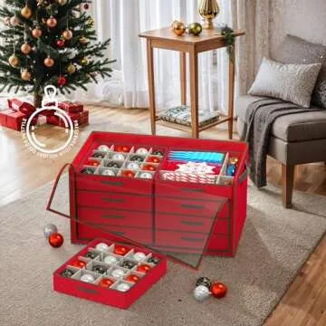 Dicasser Christmas Ornament Storage with 8 Tray Dividers-Adjustable for 128-3” 72-4” 32-6” Hol...