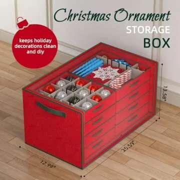Dicasser Christmas Ornament Storage with 8 Tray Dividers-Adjustable for 128-3” 72-4” 32-6” Holiday Ornaments, Fit Many Sizes Ornaments