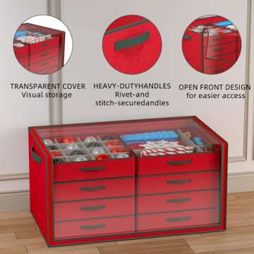 Dicasser Christmas Ornament Storage with 8 Tray Dividers-Adjustable for 128-3” 72-4” 32-6” Holiday Ornaments, Fit Many Sizes Ornaments