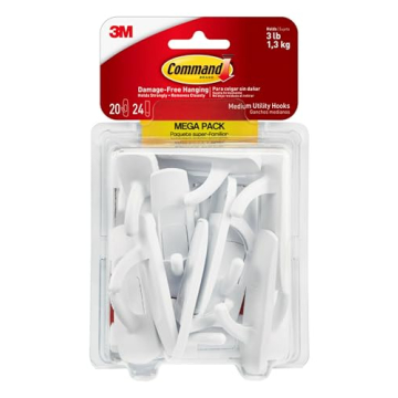 Command Medium Utility Hooks - 20 Pack for Damage-Free Wall Hanging Organization