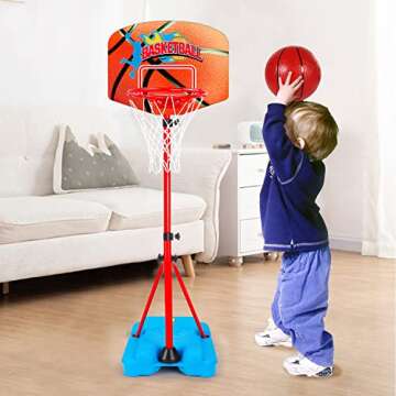 Toddler Basketball Hoop Stand Adjustable Height 2.5 ft -6.2 ft Indoor Basketball Goal Toy with Ball Pump for Kids Boys 2 3 4 5 6 7 8 Years Old Indoor Outdoor Toys Age 1-3 4-8 Yard Games Gifts