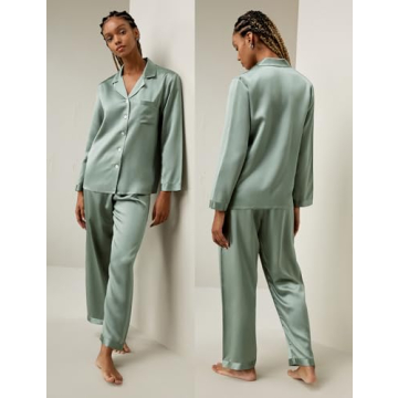 LilySilk Women's Silk Pajamas Set in Avocado Green