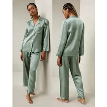 LilySilk Women's Silk Pajamas Set in Avocado Green