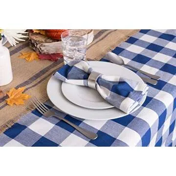 DII Buffalo Check Collection, Classic Farmhouse Tablecloth, Tablecloth, 60x84, Navy & Cream