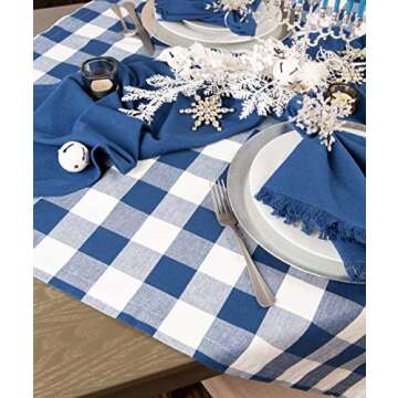 DII Buffalo Check Collection, Classic Farmhouse Tablecloth, Tablecloth, 60x84, Navy & Cream