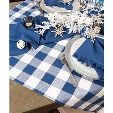 DII Buffalo Check Collection, Classic Farmhouse Tablecloth, Tablecloth, 60x84, Navy & Cream