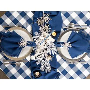 DII Buffalo Check Collection, Classic Farmhouse Tablecloth, Tablecloth, 60x84, Navy & Cream