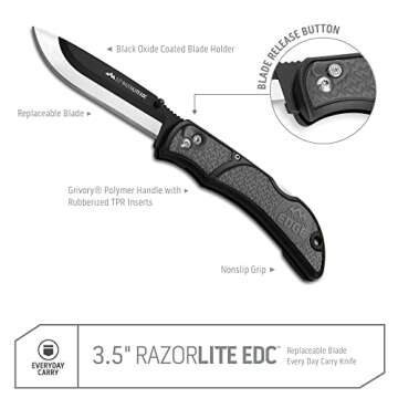 OUTDOOR EDGE 3.5" RazorLite EDC Knife. Pocket Knife with Replaceable Blades and Clip. The Perfect Hu...