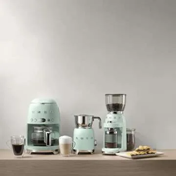 Smeg 50's Retro Style Aesthetic Drip Coffee Machine with 10 Cup Glass Carafe, Auto Start Feature, Keep Warm Plate, and Two Coffee Strength Settings (Pastel Green)