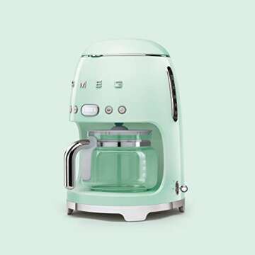 Smeg 50's Retro Style Aesthetic Drip Coffee Machine with 10 Cup Glass Carafe, Auto Start Feature, Keep Warm Plate, and Two Coffee Strength Settings (Pastel Green)