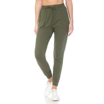 Leggings Depot Womens Relaxed fit Jogger Pants - Track Cuff Sweatpants with Pockets, Olive, 1X