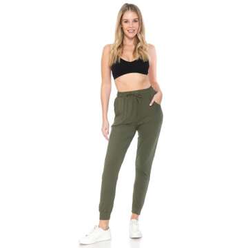 Leggings Depot Womens Relaxed fit Jogger Pants - Track Cuff Sweatpants with Pockets, Olive, 1X