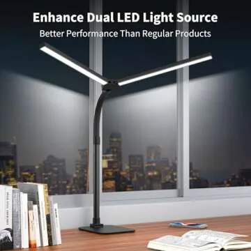 Kaulsoue Desk Lamp Architect Task Dual Head Modern Flexible Gooseneck Tall Dimmable Light for Home Office, 5 Color Modes,Remote Control, 1500lm 24W Extra Bright Lighting