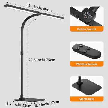 Kaulsoue Desk Lamp Architect Task Dual Head Modern Flexible Gooseneck Tall Dimmable Light for Home Office, 5 Color Modes,Remote Control, 1500lm 24W Extra Bright Lighting