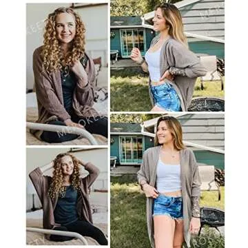 MEROKEETY Women's 2024 Fall Waffle Knit Batwing Long Sleeve Cardigan Loose Open Front Sweater Coat, Brown, Large