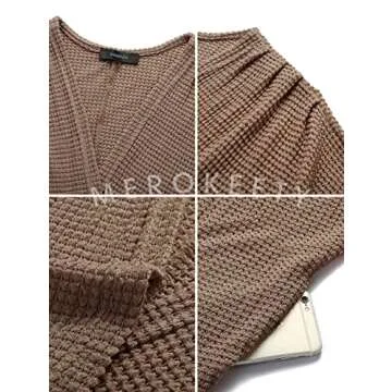 MEROKEETY Women's 2024 Fall Waffle Knit Batwing Long Sleeve Cardigan Loose Open Front Sweater Coat, Brown, Large