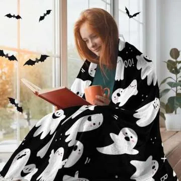 ubnlkto Halloween Throw Blankets Funny Ghost Cute Halloween Spooky Black and White Throw Blanket Lightweight Cozy Flannel Blanket for Couch Sofa Bed Home Decorations 50"X40"