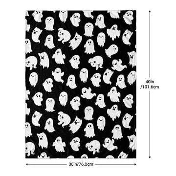 ubnlkto Halloween Throw Blankets Funny Ghost Cute Halloween Spooky Black and White Throw Blanket Lightweight Cozy Flannel Blanket for Couch Sofa Bed Home Decorations 50"X40"
