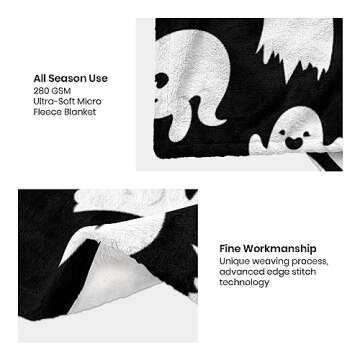 ubnlkto Halloween Throw Blankets Funny Ghost Cute Halloween Spooky Black and White Throw Blanket Lightweight Cozy Flannel Blanket for Couch Sofa Bed Home Decorations 50"X40"