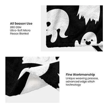 ubnlkto Halloween Throw Blankets Funny Ghost Cute Halloween Spooky Black and White Throw Blanket Lightweight Cozy Flannel Blanket for Couch Sofa Bed Home Decorations 50"X40"
