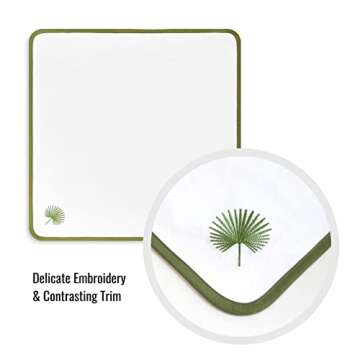Hofdeco Premium Coastal Cotton Cloth Napkins Set of 4, 20”x20” Washable Dinner Napkins for Beach House Decor, Green Embroidered Palm Leaf