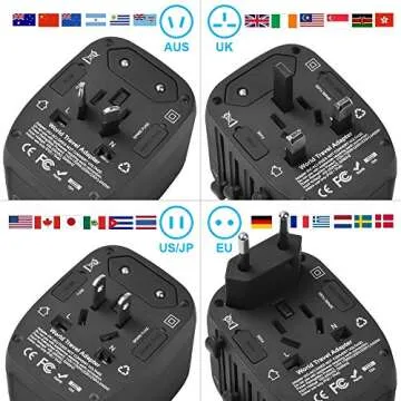 International Universal Travel Plug Adapter: 2400W Worldwide Adaptor with 3 USB-A and 1 USB-C Ports, UK/EU/AU/US (200+ Countries) All-in-One Power Electrical Outlet for America European Asia
