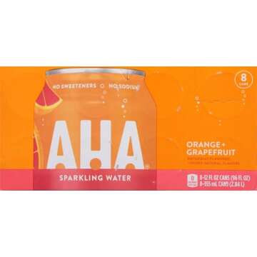 AHA Sparkling Water, Orange Grapefruit, 12 Fl Oz Cans, 8 Pack