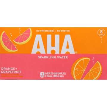 AHA Sparkling Water, Orange Grapefruit, 12 Fl Oz Cans, 8 Pack