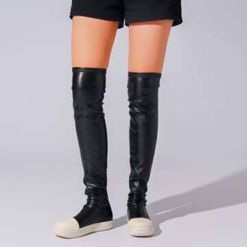 MOFEEDOUKA Thigh High Boots for Women Flat Over The Knee Round Toe Booties