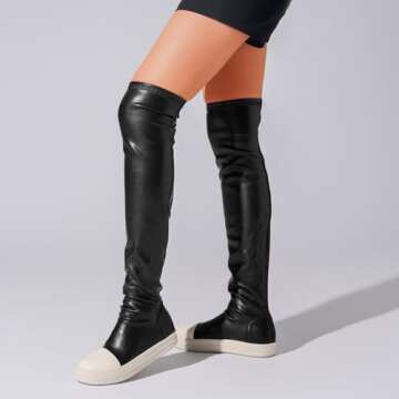 MOFEEDOUKA Thigh High Boots for Women Flat Over The Knee Round Toe Booties