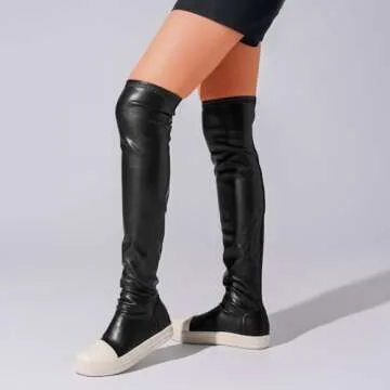 MOFEEDOUKA Thigh High Boots for Women Flat Over The Knee Round Toe Booties