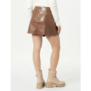 The Drop Portia Vegan Leather Mini Wrap Skirt Coffee