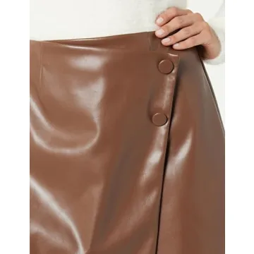 The Drop Portia Vegan Leather Mini Wrap Skirt Coffee