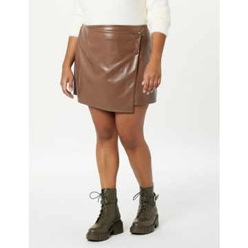 The Drop Portia Vegan Leather Mini Wrap Skirt Coffee