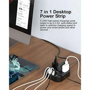 Power Strip with USB C, 3 Outlet 4 USB Ports 4.5A Flat Plug Desktop Charging Station, Non Surge Protector with 5ft Heavy Duty Braided Extension Cord for Cruise Ship Travel Office Home, ETL Listed