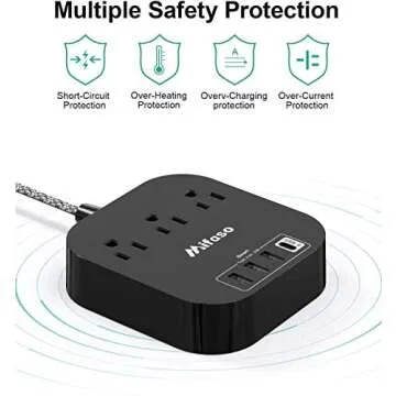 Power Strip with USB C, 3 Outlet 4 USB Ports 4.5A Flat Plug Desktop Charging Station, Non Surge Protector with 5ft Heavy Duty Braided Extension Cord for Cruise Ship Travel Office Home, ETL Listed