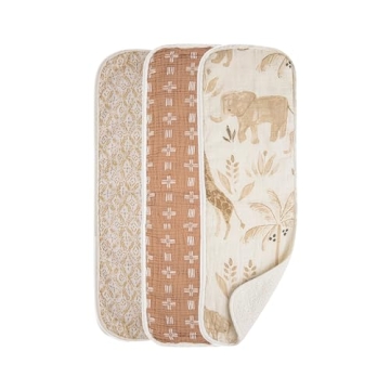 Crane Baby Muslin Baby Burp Cloths, Lightweight Absorbent Burp Cloth, Safari Animal, Set of 3, 7" x ...