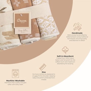 Crane Baby Safari Muslin Burp Cloths Set of 3 Essentials